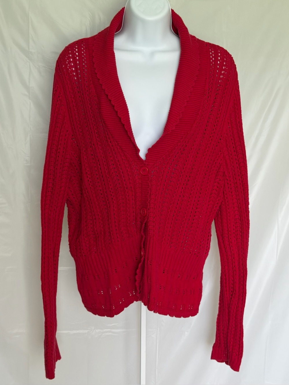 Notations Red Button Front Knit Cardigan Sweater XL 100% Cotton